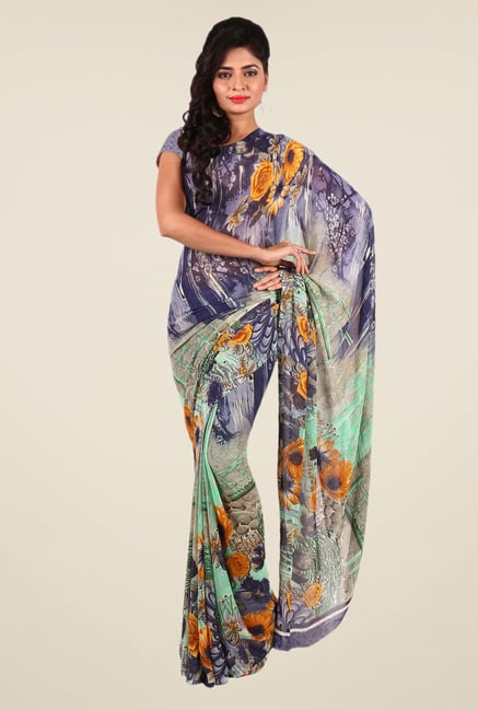 Shonaya Grey & Green Georgette Printed Saree Shonaya Grey & Green Georgette Printed Saree