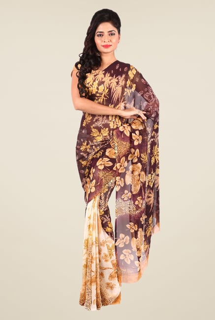 Shonaya Brown & Beige Georgette Printed Saree Shonaya Brown & Beige Georgette Printed Saree