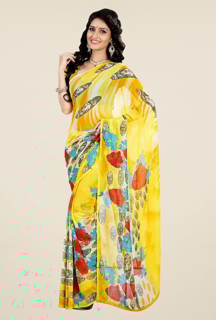 Shonaya Yellow Faux Georgette Printed Saree Shonaya Yellow Faux Georgette Printed Saree