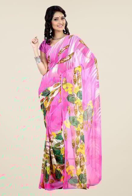 Shonaya Pink Faux Georgette Printed Saree Shonaya Pink Faux Georgette Printed Saree
