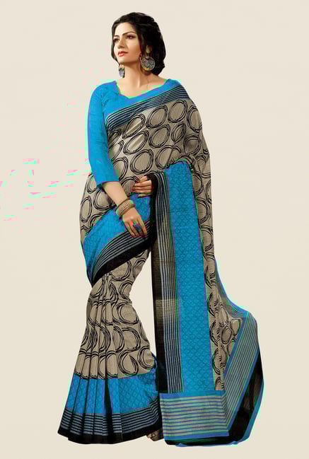 Shonaya Beige & Blue Cotton Silk Printed Saree Shonaya Beige & Blue Cotton Silk Printed Saree