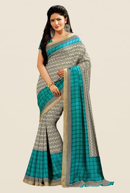 Shonaya Beige & Turquoise Cotton Silk Printed Saree Shonaya Beige & Turquoise Cotton Silk Printed Saree