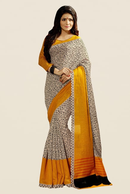 Shonaya Beige & Mustard Cotton Silk Printed Saree Shonaya Beige & Mustard Cotton Silk Printed Saree
