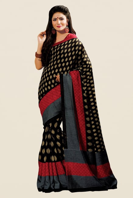 Shonaya Black & Maroon Cotton Silk Printed Saree Shonaya Black & Maroon Cotton Silk Printed Saree