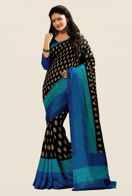 Shonaya Black & Blue Cotton Silk Printed Saree Shonaya Black & Blue Cotton Silk Printed Saree