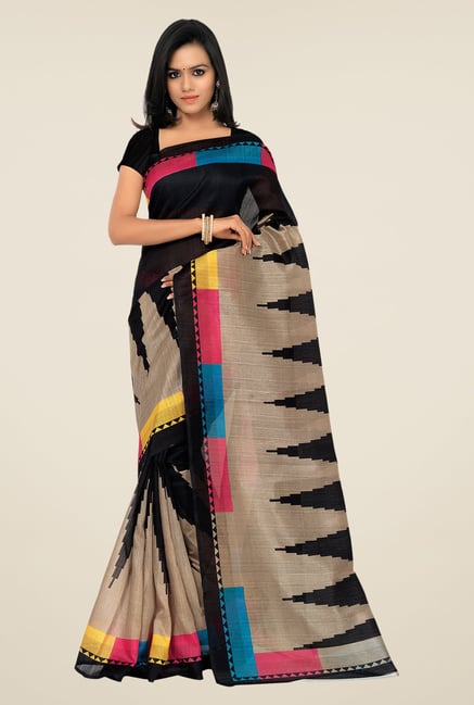 Shonaya Black & Beige Bhagalpuri Silk Printed Saree Shonaya Black & Beige Bhagalpuri Silk Printed Saree