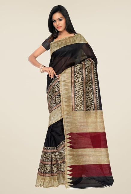 Shonaya Black & Beige Bhagalpuri Silk Printed Saree Shonaya Black & Beige Bhagalpuri Silk Printed Saree