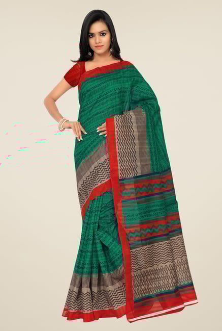 Shonaya Green & Red Bhagalpuri Silk Printed Saree Shonaya Green & Red Bhagalpuri Silk Printed Saree