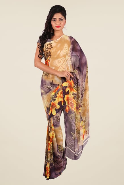 Shonaya Beige & Grey Georgette Floral Print Saree Shonaya Beige & Grey Georgette Floral Print Saree