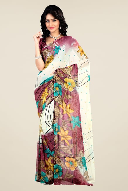 Shonaya Multicolor Faux Georgette Floral Print Saree Shonaya Multicolor Faux Georgette Floral Print Saree