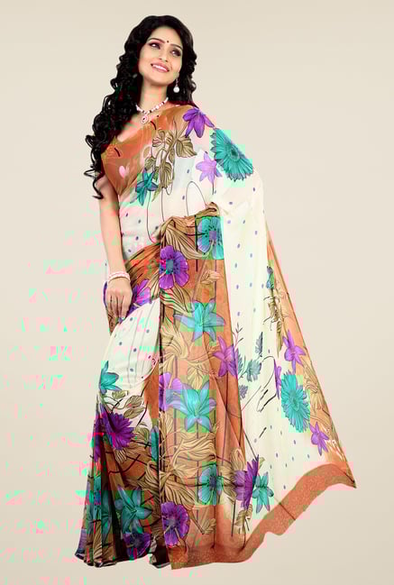 Shonaya Multicolor Faux Georgette Floral Print Saree Shonaya Multicolor Faux Georgette Floral Print Saree