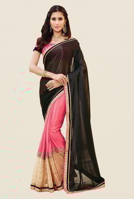 Shonaya Pink & Black Chiffon & Lycra Solid Saree Shonaya Pink & Black Chiffon & Lycra Solid Saree