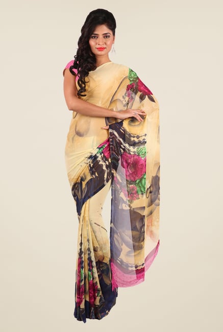 Shonaya Beige & Pink Georgette Printed Saree Shonaya Beige & Pink Georgette Printed Saree
