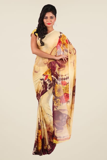 Shonaya Beige & Yellow Georgette Printed Saree Shonaya Beige & Yellow Georgette Printed Saree