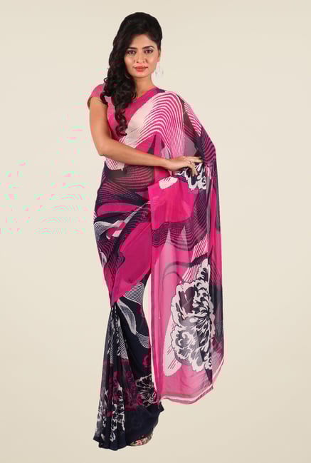 Shonaya Pink & Black Georgette Printed Saree Shonaya Pink & Black Georgette Printed Saree