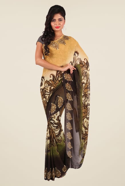 Shonaya Beige & Olive Georgette Printed Saree Shonaya Beige & Olive Georgette Printed Saree
