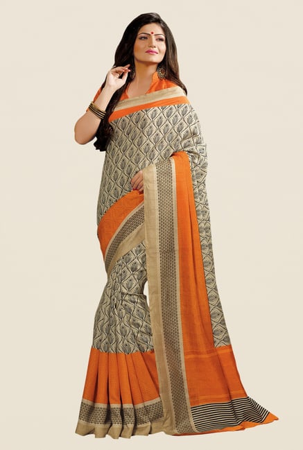 Shonaya Beige & Orange Cotton Silk Printed Saree Shonaya Beige & Orange Cotton Silk Printed Saree