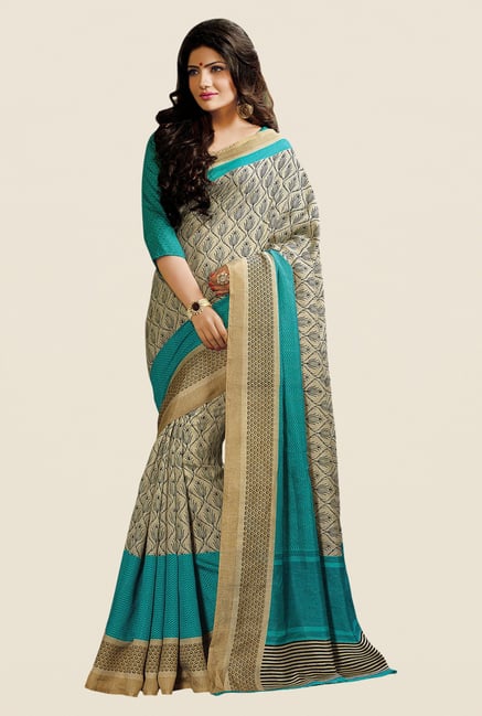 Shonaya Beige & Turquoise Cotton Silk Printed Saree Shonaya Beige & Turquoise Cotton Silk Printed Saree