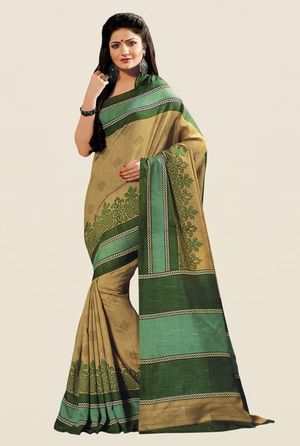 Shonaya Gold & Green Cotton Silk Printed Saree Shonaya Gold & Green Cotton Silk Printed Saree