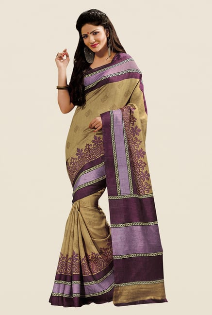 Shonaya Gold & Purple Cotton Silk Printed Saree Shonaya Gold & Purple Cotton Silk Printed Saree