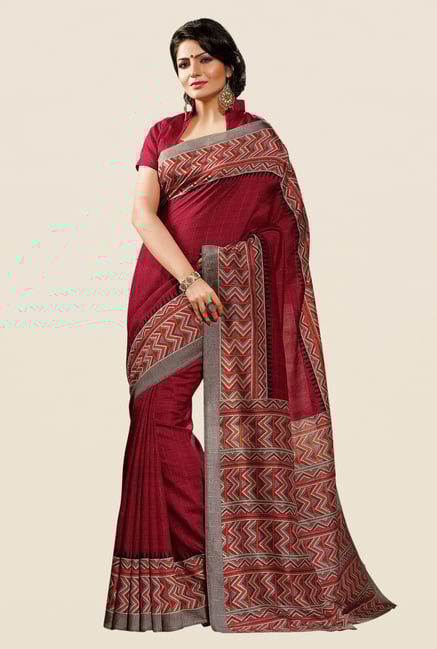 Shonaya Maroon Cotton Silk Printed Saree Shonaya Maroon Cotton Silk Printed Saree