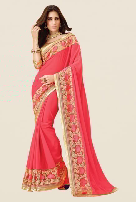 Shonaya Coral Chiffon Embroidered Saree Shonaya Coral Chiffon Embroidered Saree