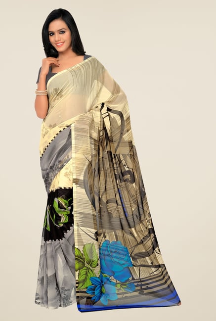 Shonaya Beige & Grey Georgette Printed Saree Shonaya Beige & Grey Georgette Printed Saree