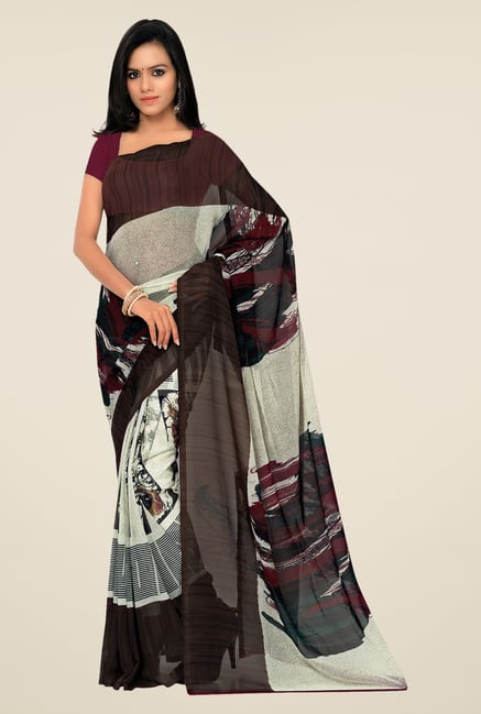 Shonaya Brown & Off-white Georgette Printed Saree Shonaya Brown & Off-white Georgette Printed Saree