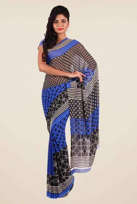 Shonaya Blue & Black Georgette Printed Saree Shonaya Blue & Black Georgette Printed Saree