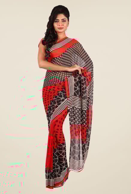 Shonaya Red & Brown Georgette Printed Saree Shonaya Red & Brown Georgette Printed Saree