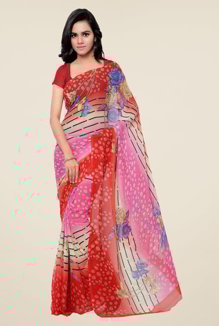 Shonaya Pink & Red Georgette Printed Saree Shonaya Pink & Red Georgette Printed Saree
