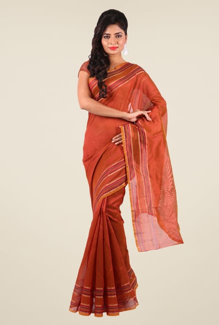 Shonaya Rust Art Silk Solid Saree Shonaya Rust Art Silk Solid Saree