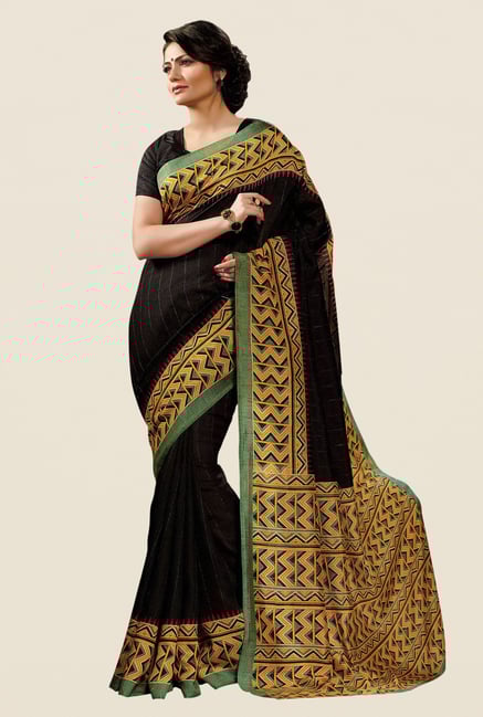 Shonaya Black & Mustard Cotton Silk Printed Saree Shonaya Black & Mustard Cotton Silk Printed Saree