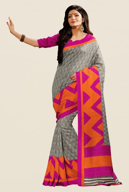Shonaya Grey & Pink Cotton Silk Printed Saree Shonaya Grey & Pink Cotton Silk Printed Saree