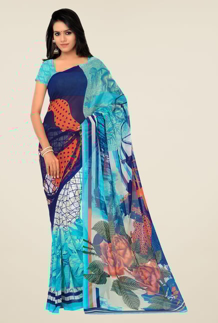 Shonaya Blue Georgette Printed Saree Shonaya Blue Georgette Printed Saree