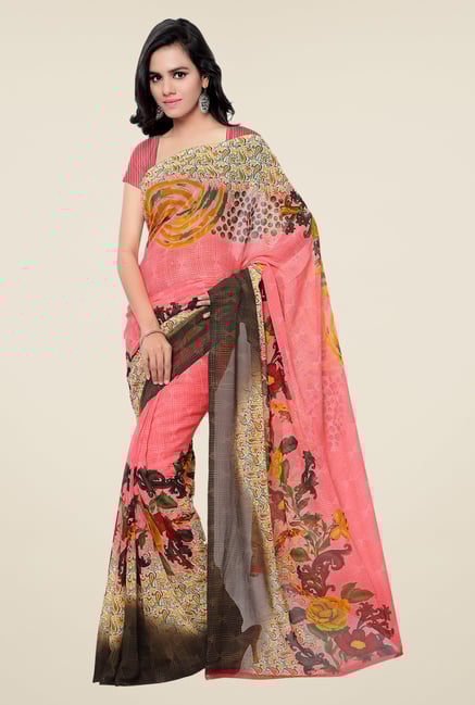 Shonaya Pink & Brown Georgette Printed Saree Shonaya Pink & Brown Georgette Printed Saree
