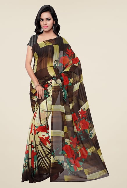 Shonaya Brown & Beige Georgette Printed Saree Shonaya Brown & Beige Georgette Printed Saree