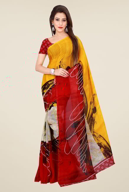 Shonaya Red & Yellow Georgette Printed Saree Shonaya Red & Yellow Georgette Printed Saree