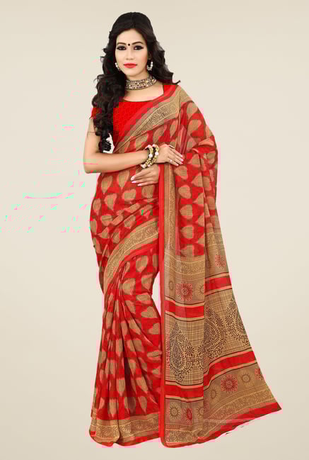 Shonaya Red & Beige Georgette Printed Saree Shonaya Red & Beige Georgette Printed Saree