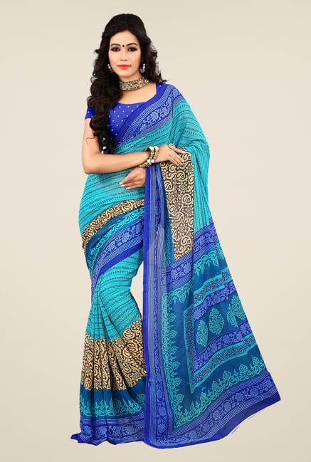 Shonaya Blue & Beige Georgette Printed Saree Shonaya Blue & Beige Georgette Printed Saree