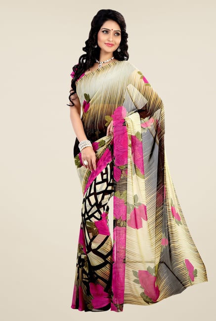 Shonaya Multicolor Faux Georgette Floral Print Saree Shonaya Multicolor Faux Georgette Floral Print Saree