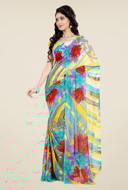 Shonaya Multicolor Faux Georgette Floral Print Saree Shonaya Multicolor Faux Georgette Floral Print Saree