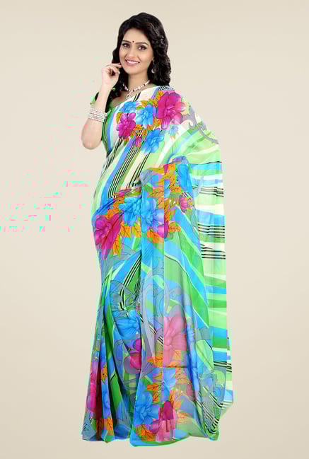 Shonaya Multicolor Faux Georgette Floral Print Saree Shonaya Multicolor Faux Georgette Floral Print Saree