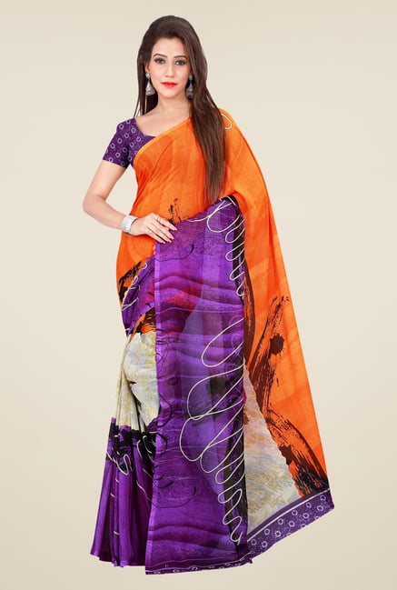 Shonaya Purple & Orange Georgette Printed Saree Shonaya Purple & Orange Georgette Printed Saree