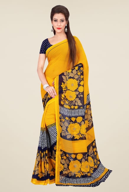 Shonaya Yellow Georgette Floral Print Saree Shonaya Yellow Georgette Floral Print Saree