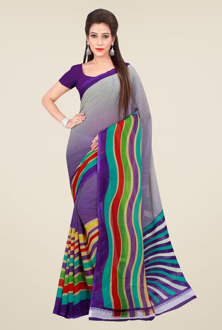 Shonaya Purple & Grey Georgette Printed Saree Shonaya Purple & Grey Georgette Printed Saree
