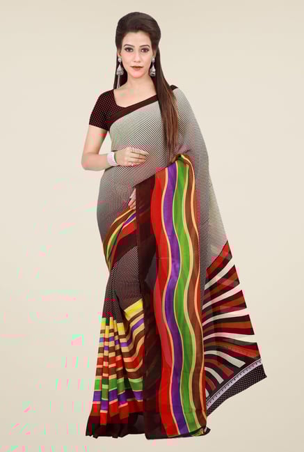 Shonaya Brown & Grey Georgette Printed Saree Shonaya Brown & Grey Georgette Printed Saree