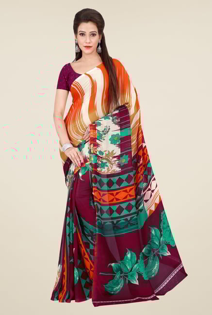 Shonaya Purple & Orange Georgette Floral Print Saree Shonaya Purple & Orange Georgette Floral Print Saree