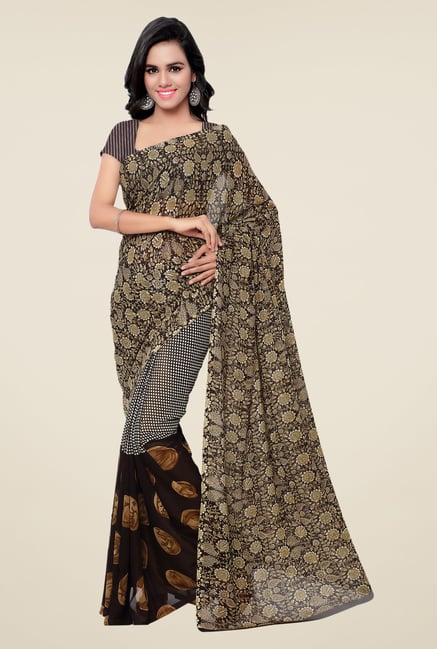 Shonaya Brown & Beige Georgette Printed Saree Shonaya Brown & Beige Georgette Printed Saree