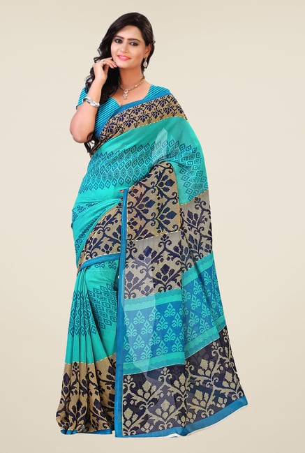 Shonaya Blue & Beige Georgette Printed Saree Shonaya Blue & Beige Georgette Printed Saree